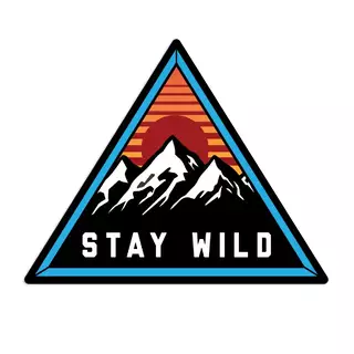 Stay Wild Snowy Mountain Peak Sunset - Vinyl Sticker [2x2 in]