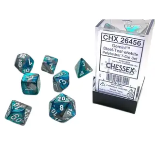Chessex Gemini Polyhedral Steel-Teal/White 7-Die Set