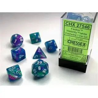 Festive Waterlily/White Polyhedral 7-Die Set