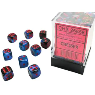 Chessex Gemini 12mm d6 Black-Starlight/Red Dice Block (36 dice)
