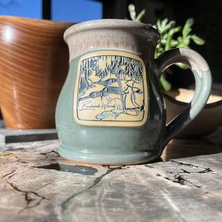 The Midway Mug in Sage with Sand White Glaze