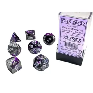 Chessex Gemini Polyhedral Purple-Steel/White 7-Die Set