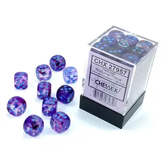 Chessex Nebula 12mm d6 Nocturnal/Blue Luminary Dice Block (36 dice)