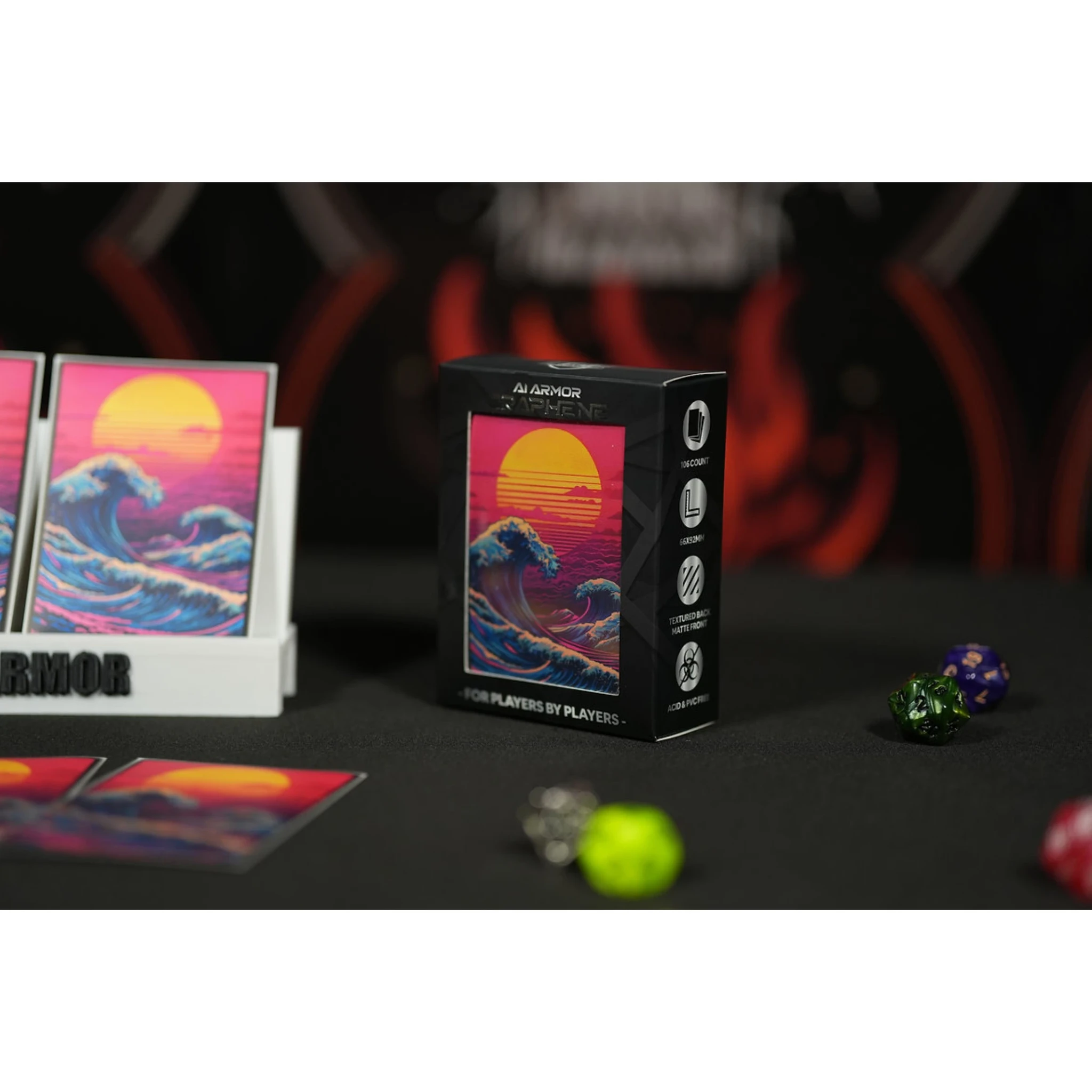 Graphene 100-Count Textured Matte TCG Card Sleeves - Neon Retro Wave Art, Fits MTG & Lorcana Acid Free Sleeves Graphene 100-Count Textured Matte TCG Card Sleeves - Neon Retro Wave Art, Fits MTG & Lorcana Acid Free Sleeves