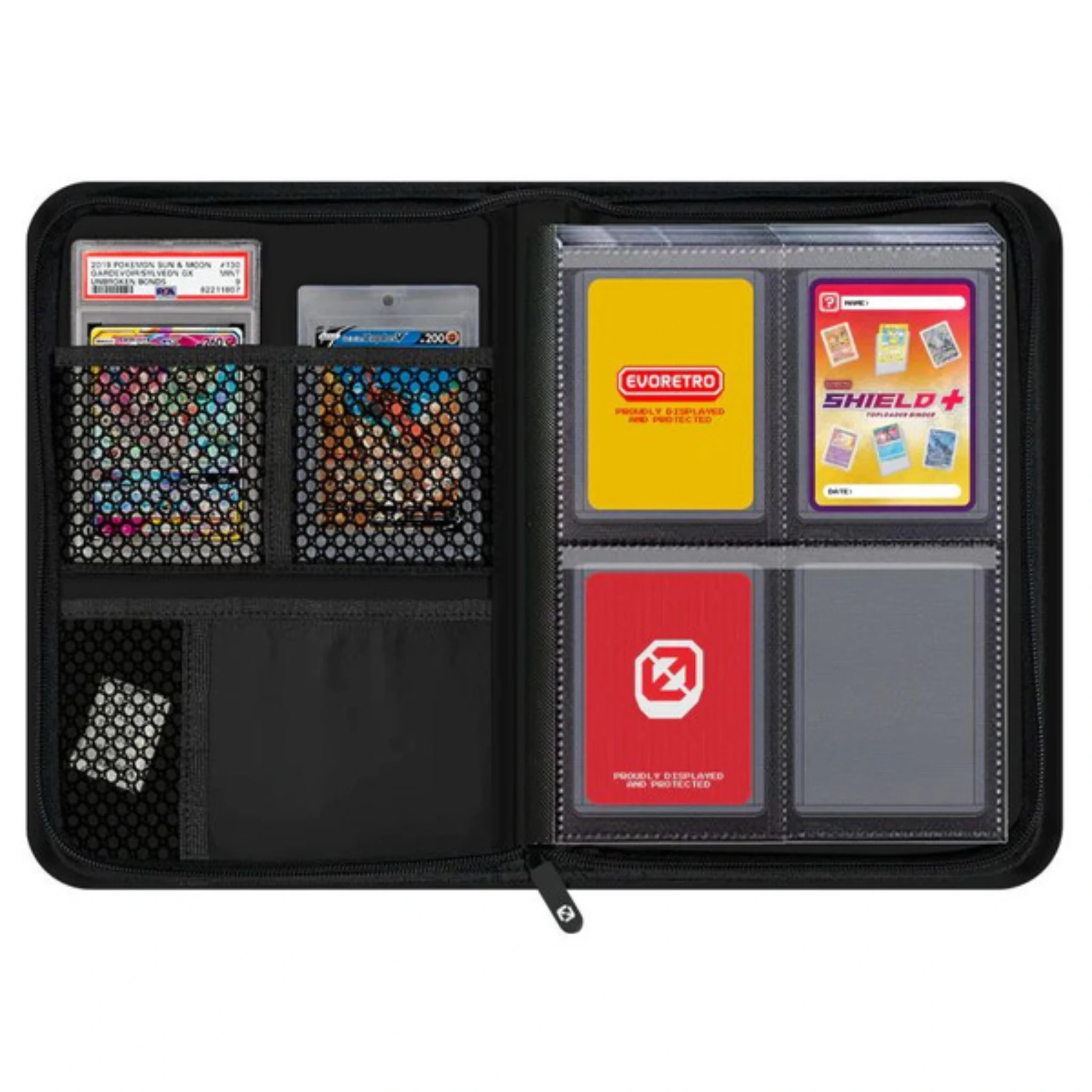 card binder 2x2 One 4-pocket 2x2 Zippered Trading Card Binder, Card Holder, Suitable for Sports Cards, Game Cards, Baseball and Basketball Cards, Sports Card Collection, Made of PU Material, High-definition Removable