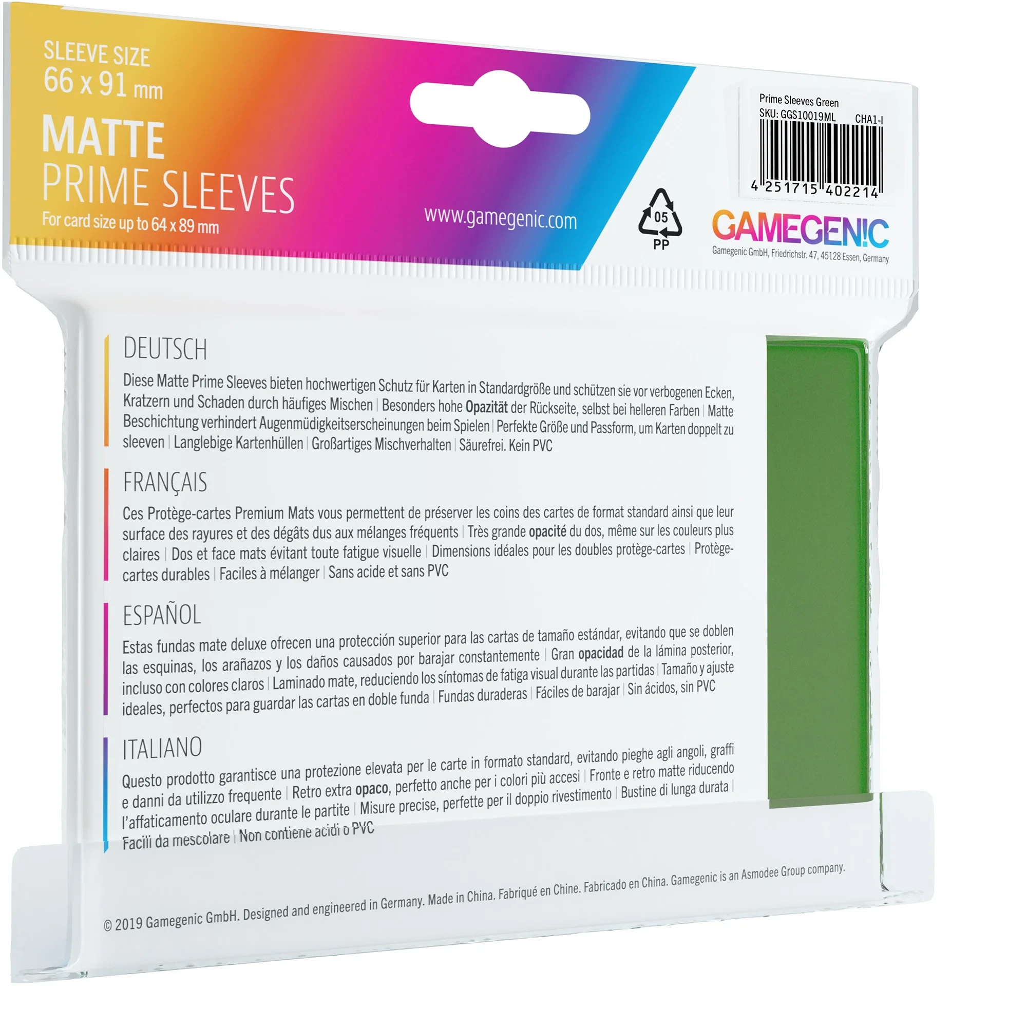 Gamegenic: Prime Sleeves Matte Green Gamegenic: Prime Sleeves Matte Green