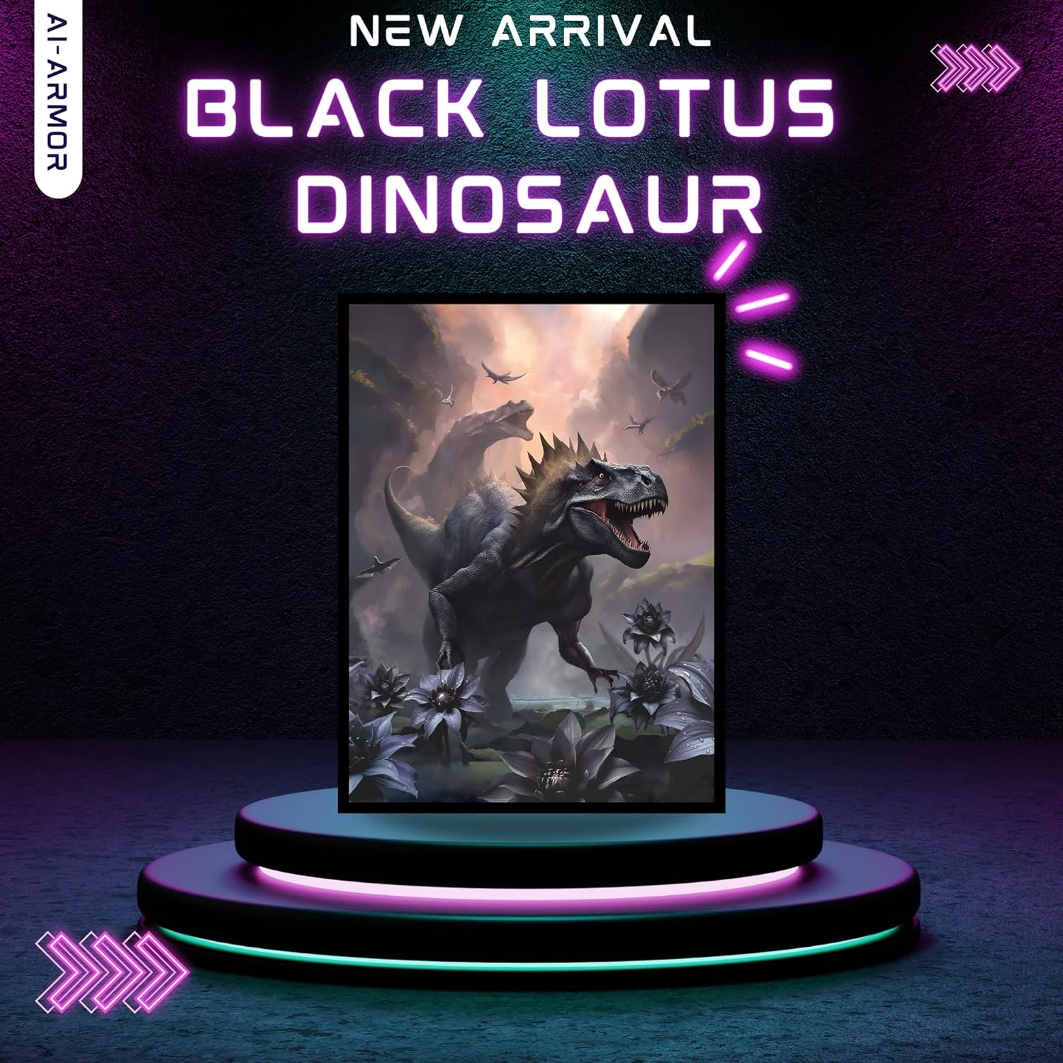 Realm Guard Textured Matte Card Art Sleeves - Black Lotus Dinosaur (100 Pack) Realm Guard Textured Matte Card Art Sleeves - Black Lotus Dinosaur (100 Pack)